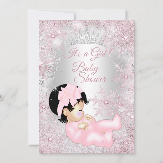 Princess Girl Baby shower Pink Winter Wonderland Kaart (Voorkant)