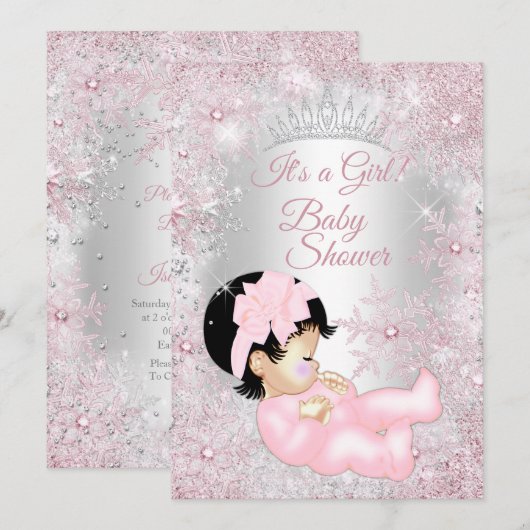 Princess Girl Baby shower Pink Winter Wonderland Kaart (Voorkant / Achterkant)