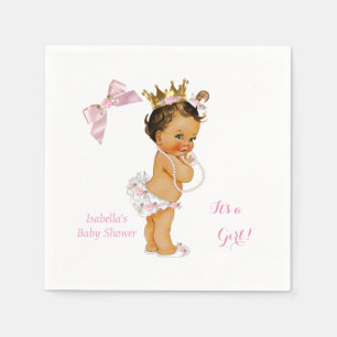 Princess Girl Baby shower Roze Gouden Kroon Brunet Servetten