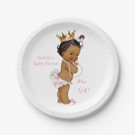 Princess Girl Baby shower Roze Gouden Kroon Etnisc Papieren Bordje (Voorkant)