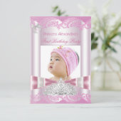 Princess Girl First Birthday 1st Party Kaart (Staand voorkant)