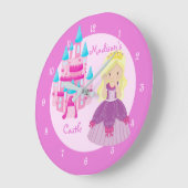 Princess Girl Pink Castle Cute Custom Childrens Grote Klok (Hoek)