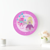 Princess Girl Pink Castle Cute Custom Childrens Grote Klok (Huis)