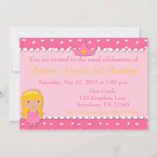Princess Girls Birthday Invitation Kaart (Voorkant)