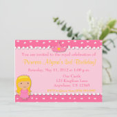 Princess Girls Birthday Invitation Kaart (Staand voorkant)