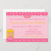 Princess Girls Birthday Invitation Kaart (Voorkant / Achterkant)