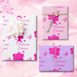 Princess Girl's Name Age Pink White Paars Inpakpapier Vel