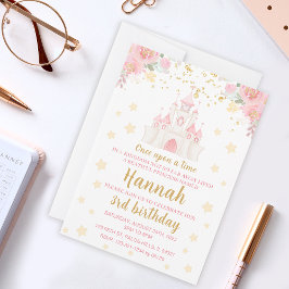 Princess glitter Gold castle verjaardaguitnodiging Kaart