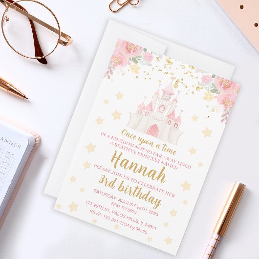 Princess glitter Gold castle verjaardaguitnodiging Kaart