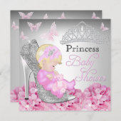 Princess Glitter Shoe Pink Baby shower Invite Kaart (Voorkant / Achterkant)
