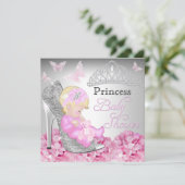 Princess Glitter Shoe Pink Baby shower Invite Kaart (Staand voorkant)