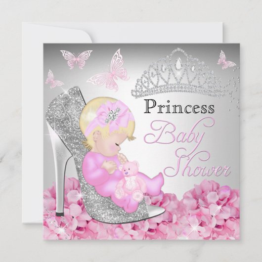 Princess Glitter Shoe Pink Baby shower Invite Kaart (Voorkant)