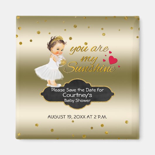 Princess Gold Baby shower Save the Date | Zonnesch Magneet (Voorkant)