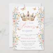 Princess Gold Crown Floral Butterfly bridal shower Kaart (Voorkant)