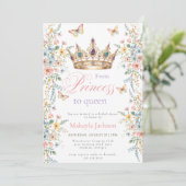 Princess Gold Crown Floral Butterfly bridal shower Kaart (Staand voorkant)