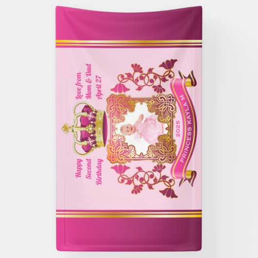 Princess Gold Crown pasteert uw foto Fancy Lijst Spandoek (Verticaal)