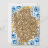 Princess Gold en Blue Roos Quinceanera Invitation Kaart (Achterkant)