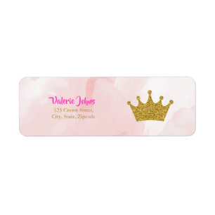 Princess Gold Glitter Crown Baby shower Etiket