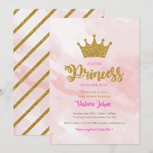 Princess Gold Glitter Crown Baby shower Kaart (Voorkant / Achterkant)