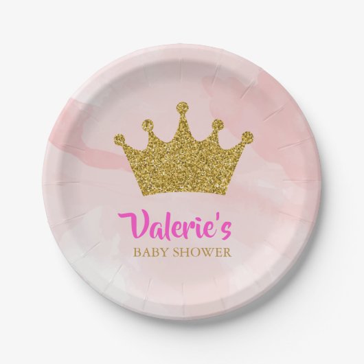 Princess Gold Glitter Crown Baby shower Papieren Bordje (Voorkant)