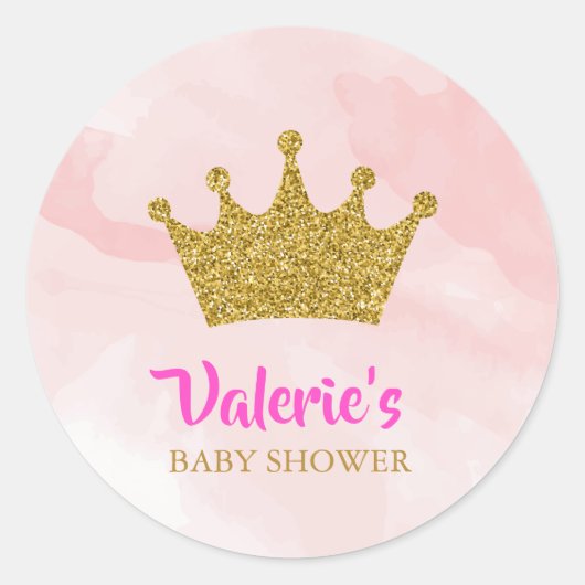 Princess Gold Glitter Crown Baby shower Ronde Sticker (Voorkant)