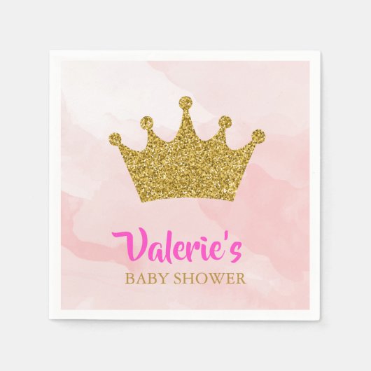 Princess Gold Glitter Crown Baby shower Servet (Voorkant)