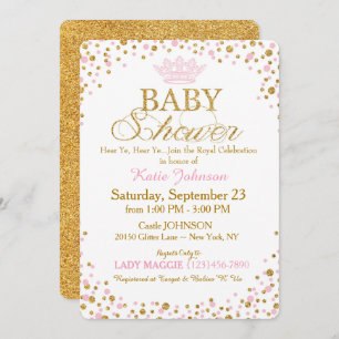 Princess Gold Glitter Sprinkle Baby shower Kaart