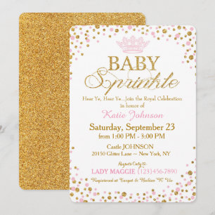 Princess Gold Glitter Sprinkle Baby shower Kaart