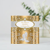 Princess Gold White Pearl Diamond High Heels Kaart (Staand voorkant)