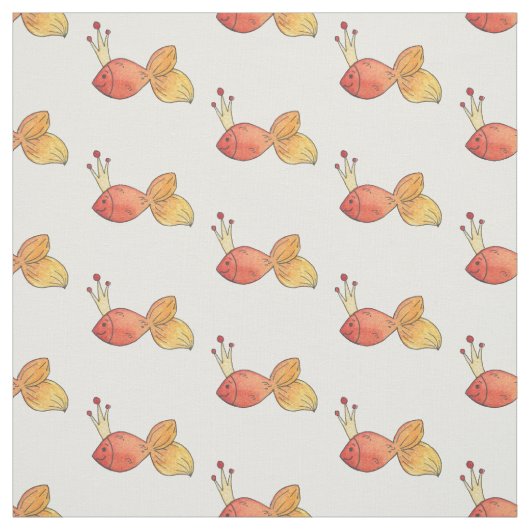 Princess Goldfish Girly Whimsy Waterverf Pattern Stof (Swatch)