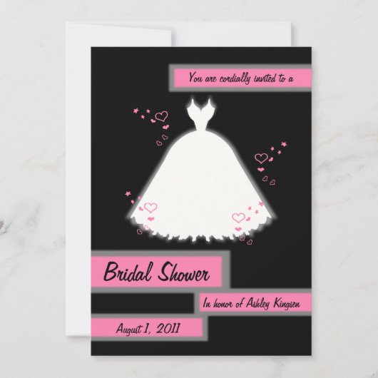 Princess Gown & Hearts Bridal Shower Invitation 3 Kaart (Voorkant)
