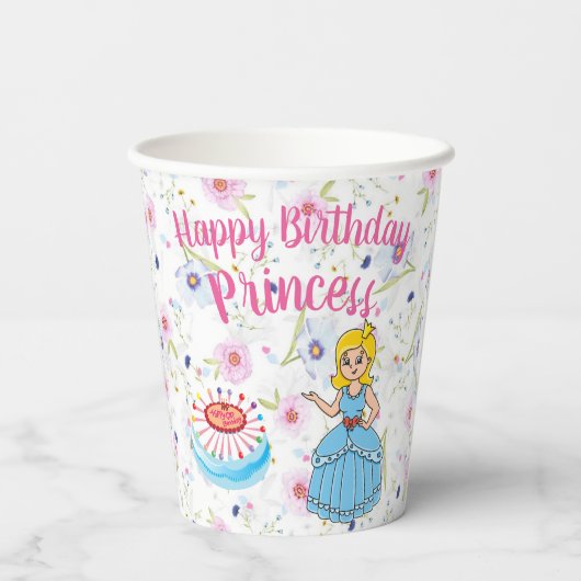 Princess Happy Birthday Paper Cup Papieren Bekers (Achterkant)