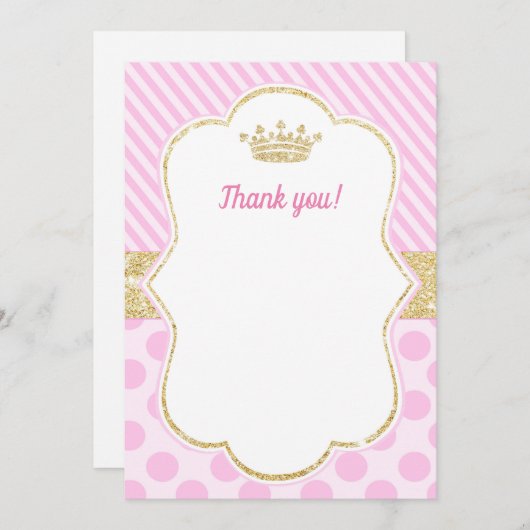 Princess Hartelijk dank voor uw kaartje roze goudg Bedankkaart (Voorkant / Achterkant)