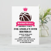 Princess Hot Pink Basketball Birthday Party Invite (Staand voorkant)