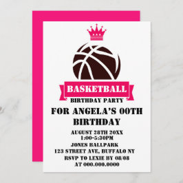 Princess Hot Pink Basketball Birthday Party Invite