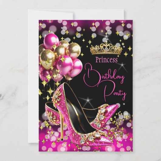 Princess Hot Pink Glitter High Heels Verjaardag Kaart (Voorkant)