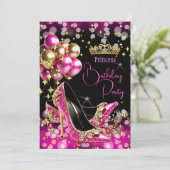 Princess Hot Pink Glitter High Heels Verjaardag Kaart (Staand voorkant)