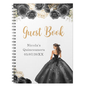 Princess in Black Dress Quinceanera gastenboek Notitieboek