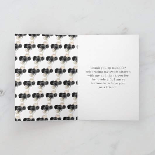 Princess in Black Dress Sweet Sixteen Dank je wel Bedankkaart (Binnen)