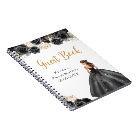 Princess in Black Dress Sweet Sixteen Guest Book Notitieboek (Rechterzijde)