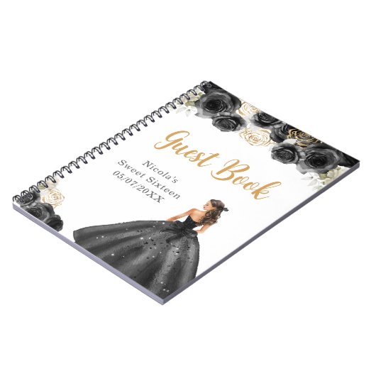 Princess in Black Dress Sweet Sixteen Guest Book Notitieboek (Linkerzijde)