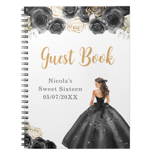 Princess in Black Dress Sweet Sixteen Guest Book Notitieboek (Voorkant)