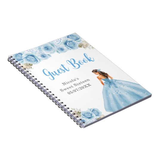 Princess in Blue Dress Sweet Sixteen Guest Book Notitieboek (Rechterzijde)