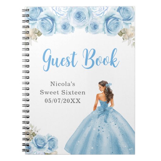 Princess in Blue Dress Sweet Sixteen Guest Book Notitieboek (Voorkant)