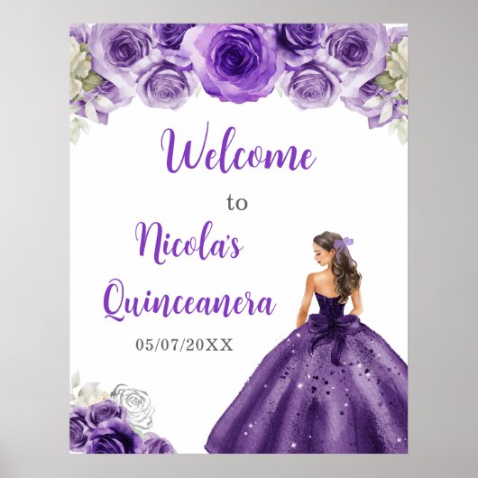 Princess in Dark Paarse Dress Quinceanera Welkom Poster (Voorkant)