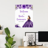 Princess in Dark Paarse Dress Quinceanera Welkom Poster (Thuiskantoor)