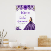 Princess in Dark Paarse Dress Quinceanera Welkom Poster (Keuken)