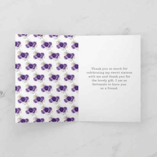 Princess in Dark Paarse Dress Sweet 16 Dank je wel Bedankkaart (Binnen)