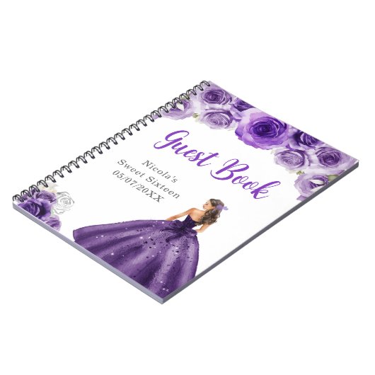Princess in Dark Paarse Dress Sweet 16 Gastboek Notitieboek (Linkerzijde)