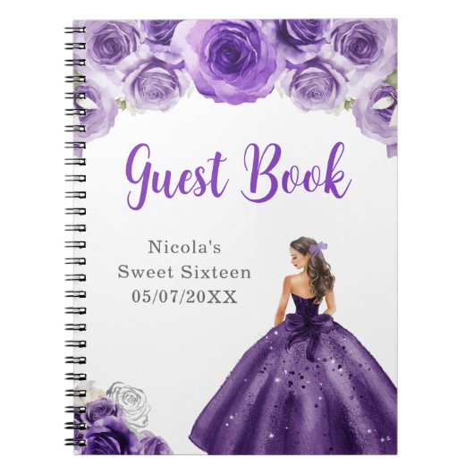 Princess in Dark Paarse Dress Sweet 16 Gastboek Notitieboek (Voorkant)
